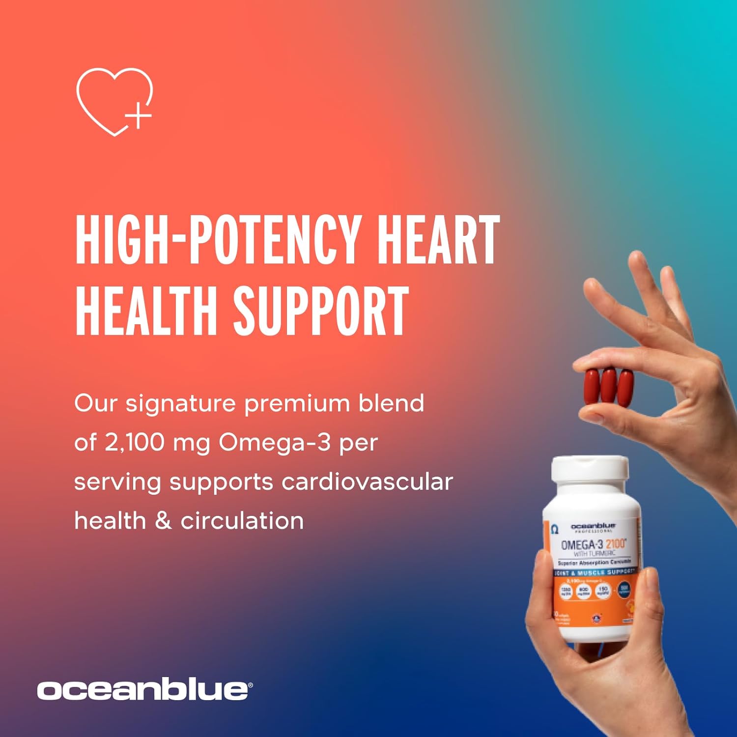 Oceanblue Professional Omega-3 2100 With Turmeric - 60 Count - Triple Strength Burpless Fish Oil For Heart Health, Joint Support Supplement - 20 Servings : Health & Household