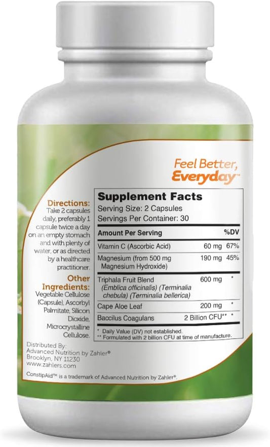 Zahler Constipaid, Constipation Relief Supplement, Supports Healthy And Regular Elimination, Certified Kosher, 60 Capsules