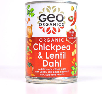Geo Organics Chickpea & Lentil Dahl 400G (Pack Of 1) | Organic Vegan Side Dish For Curry | Mild Spice | Certified Organic & Gluten-Free Healthy Food | Suitable For Vegetarians & Vegans