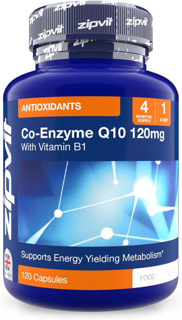 Zipvit Coq10 Supplement 120Mg With Vitamin B1, Coenyme Q10 For Heart Health And Energy, Ubiquinone Form, 120 Capsules, 4 Months Supply