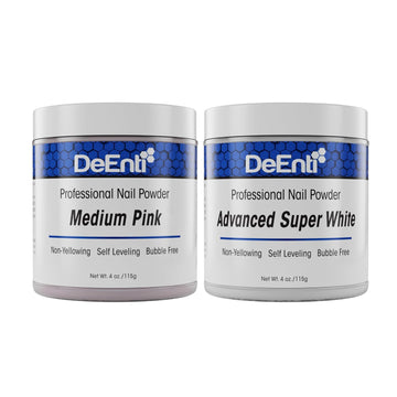 Deenti Pink & White Acrylic Nail Powder Set, Medium Pink + Bright White, 4Oz Each, Professional Nail Powder For Manicure, Nail Art, Fake Nails, Nail Carving And Extensions