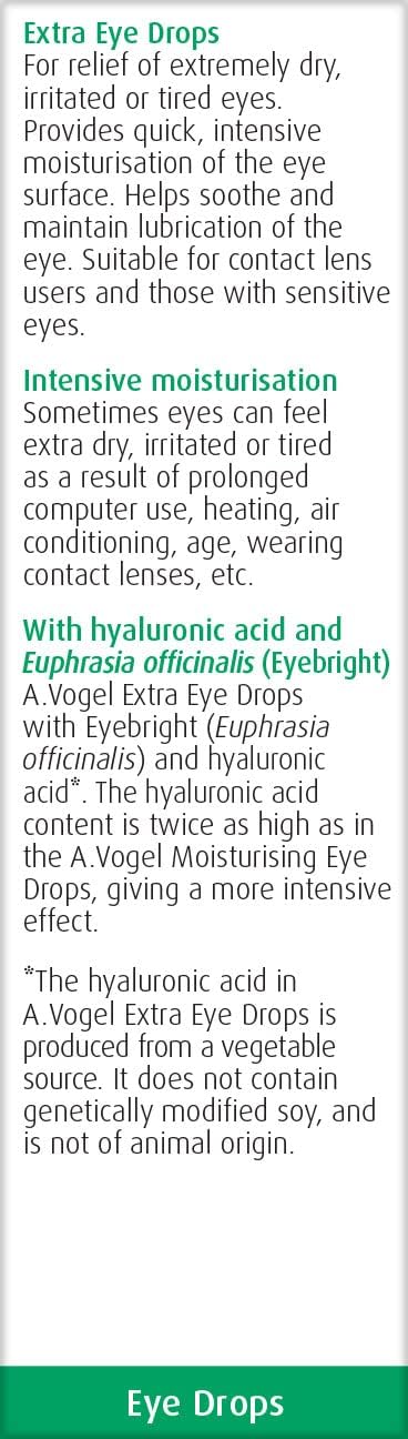 A.Vogel Extra Moisturising Eye Drops | 300 Drops | for Very Dry and Irritated Eyes | Contact Lens Friendly | Preservative Free | with Euphrasia & Hyaluronic Acid | 10ml : Amazon.co.uk: Health & Personal Care
