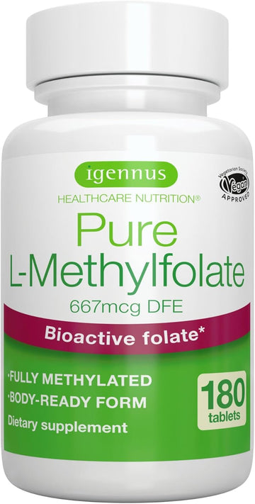 Pure Folate 400Mcg, Optimized Methylfolate, Clean Label, 180 Small Tablets, Lab Verified, Vegan & Hypoallergenic, Supplement For Men & Women, Pregnancy, Mood, & Heart Health, By Igennus