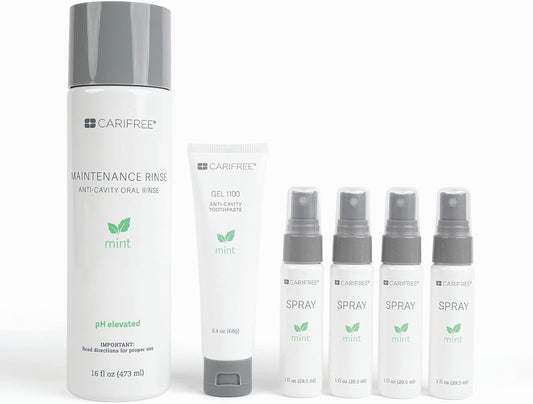 CariFree Maintenance & Prevention Kit, Mint | Anti-Cavity Fluoride Toothpaste & Mouthwash Freshens Breath and Moistens Mouth | Dentist Recommended for Oral Care (Mint, 1-Month + Spray)