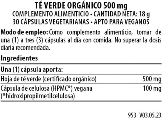 Viridian -Organic Green Tea Leaf 500Mg 30 Vegetarian Capsules