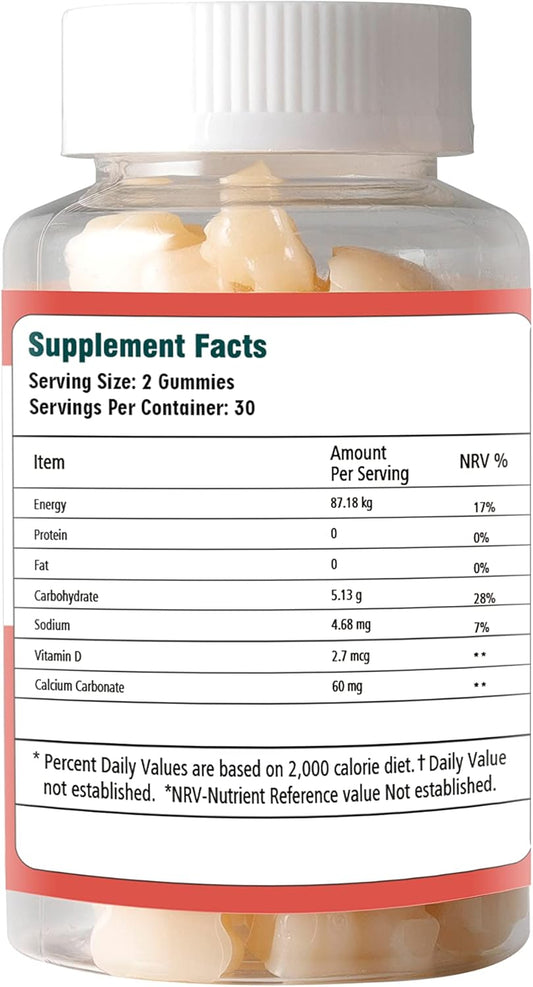 Ved Calcium Gummies; Chews Litchi Flavour, Calcium & Vitamin D Gummies, Vegetarian Vegan Health Supplement - 60 Chews 30 Days’ Supply