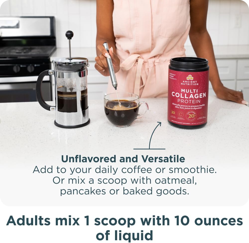 Ancient Nutrition Collagen Peptides Powder, Multi Collagen Protein, Women & Men, Vitamin C, Probiotics, Hydrolyzed Collagen, Supports Skin, Joints, Gut Health, Strawberry Lemonade, 24 Servings : Health & Household