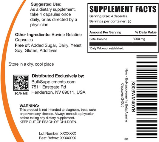 Bulksupplements.Com Beta Alanine Capsules - Beta Alanine Supplement, B