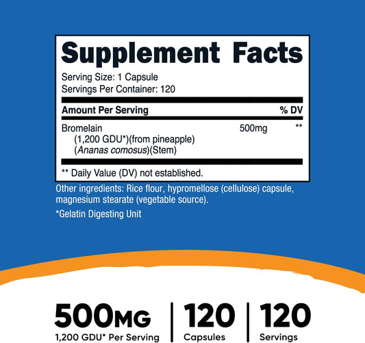 Nutricost Bromelain 500Mg, 120 Vegetarian Capsules - Bromelain (1200 Gdu), Non-Gmo, Gluten Free