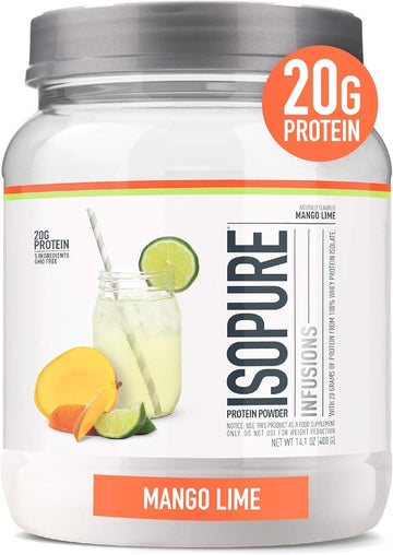 Isopure Clear Whey Isolate Protein Powder Infusions, Lactose Free, Gluten Free, Naturally Flavored, Mango Lime, 20G Protein Per Serving, 14.1 Oz, 16 Servings