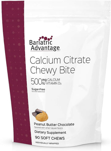 Bariatric Advantage Calcium Citrate Chewy Bites 500Mg With Vitamin D3 For Bariatric Surgery Patients Including Gastric Bypass And Sleeve Gastrectomy, Sugar Free - Peanut Butter Chocolate, 90 Count