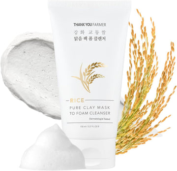 Thankyou Farmer Rice Pure Clay Mask To Foam Cleanser 5.27 Fl Oz (150Ml) - Korean Clay Mask | Foaming Facial Cleanser | Rice Mask Korean | Foam Cleanser | Cleanser Mask | Foaming Cleanser