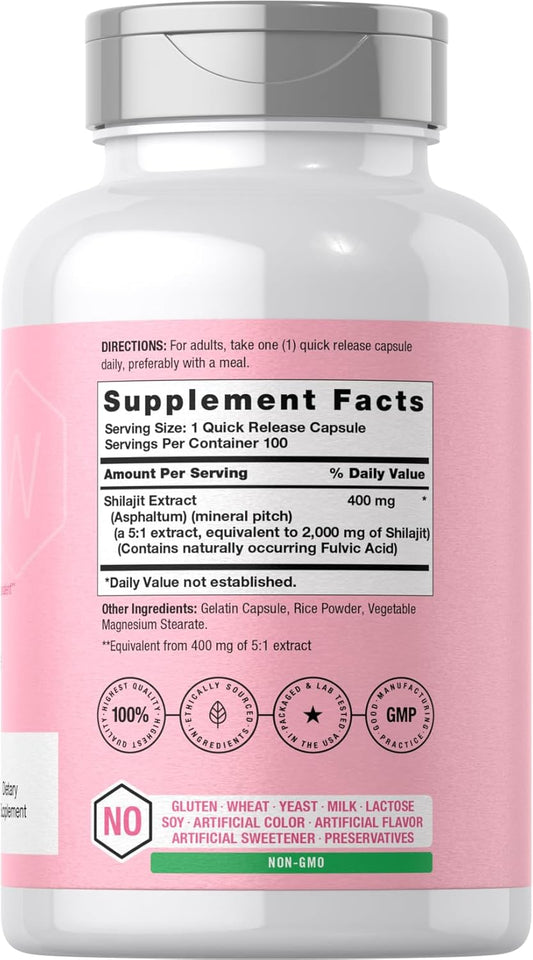 Horbaach Shilajit For Women | 100 Capsules | 2000Mg | Non Gmo, Gluten Free Supplement