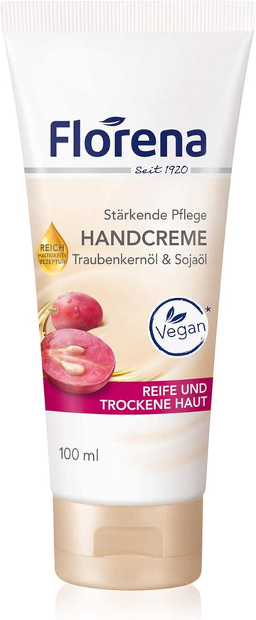 Florena Hand Cream With Grape Seed Oil And Soy Oil, Vegan, Pack Of 1 X 100 Ml