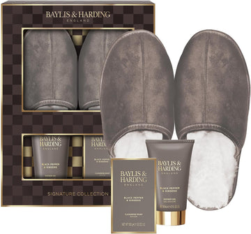 Baylis & Harding Black Pepper & Ginseng Men'S Luxury Slipper Gift Set - Vegan Friendly (Pack Of 1)