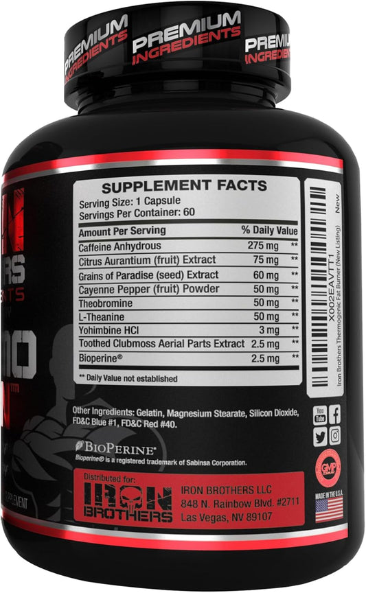Iron Brothers Supplements Fat Burner - Hardcore Weight Loss Pills For Women & Men | Appetite Suppressant, Thermogenic Belly Fat Burner, Metabolism Booster | Weight Loss Supplement For Rapid Results