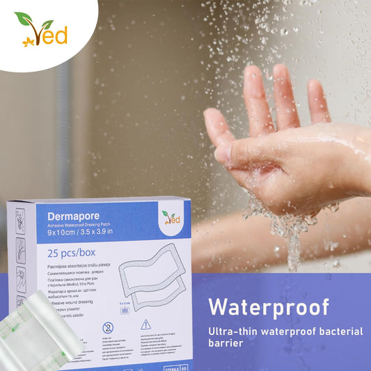 Ved Dermapore Waterproof Adhesive Wound Dressing- Suitable For Cuts And Grazes, Diabetic Leg Ulcers, Venous Leg Ulcers, Small Pressure Sores- Medium,9 X 25 Cm (Pack Of 5)