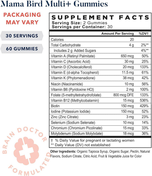 Best Nest Wellness Mama Bird Prenatal Gummies For Women - Vegan Prenatal Vitamins, Methylfolate (Folic Acid), Womens Prenatal Multivitamin Strawberry Flavor, Once Daily Eye And Brain Development, 60Ct