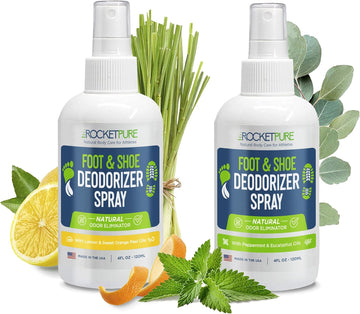 Natural Shoe Deodorizer Spray Bundle - Foot Spray, Shoe Odor Eliminator, Freshener (Mint, Lemon)