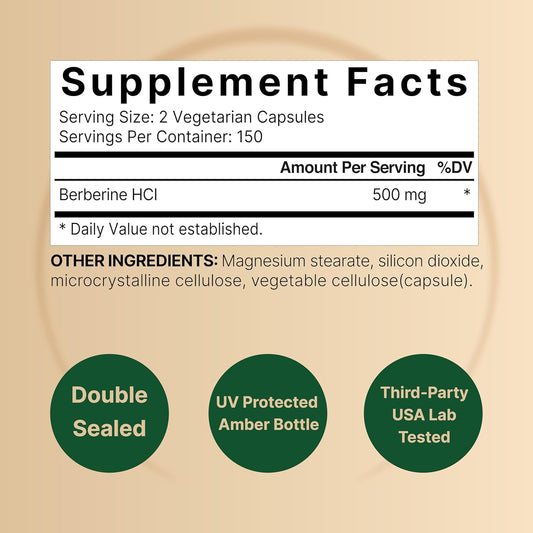 Naturebell Berberine Supplement 500Mg | 300 Veggie Capsules, 97% Pure Berberine Hcl β 5:1 Root Extract β Plant Based, Vegan, Non-Gmo