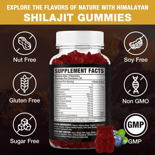 1000 Mg Shilajit Gummies, Organic Shilajit Gummies With 85+ Trace Minerals, Fulvic Acid, Shilajit For Men & Women, Shilajit Resin, Shilajit Himalayan Organic For Energy, Brain, Immunity, 120 Count