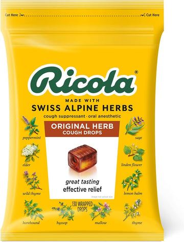 Ricola Original Herbal Cough Suppressant Throat Drops, 130Ct Bag