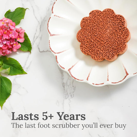 Scrubbies Pumice Stone For Feet Lasts 5+ Years Foot Exfoliator Scrubber Callus Remover Made Of Natural Terra-Cotta (Flower)