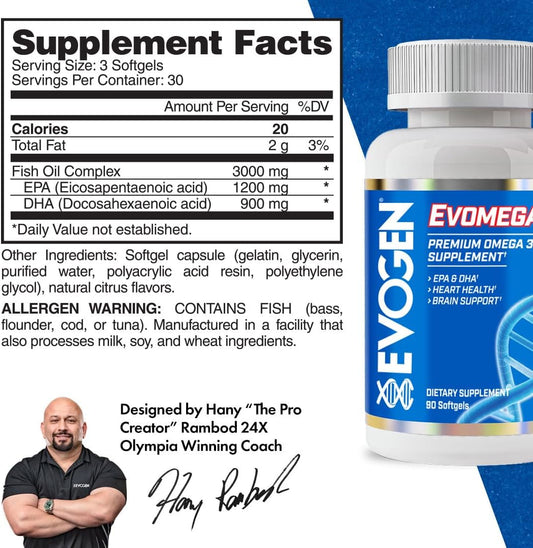 Evogen Omega Fish Oil | Premium Omega-3 Supplement | Overall Wellness | Epa & Dha | 90 Softgels