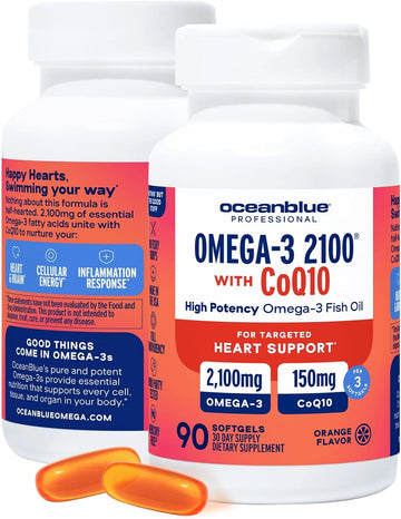 Oceanblue Professional Omega-3 2100 With Coq10 – 90 Ct – Triple Strength Fish Oil Supplement With High-Potency Epa And Dha, And Coq10 – Orange Flavor (30 Servings)
