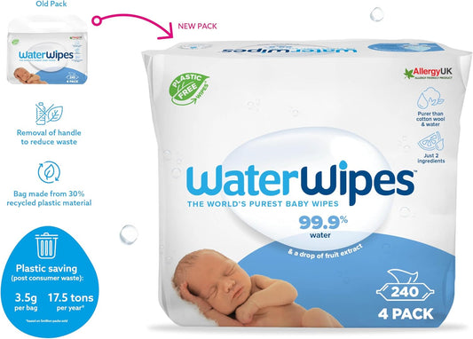Waterwipes Plastic-Free Original Baby Wipes, 240 Count (20 Packs), 99.9% Water Based Wipes, Unscented For Sensitive Skin