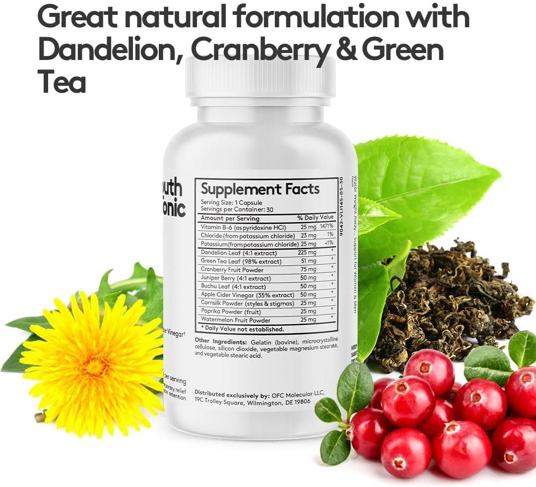 Youth & Tonic Daily Water Weight Away Pills and Blood Pressure Support Supplements/Natural Diuretics for Water Retention & BP Capsules to Maintain a Good Circulatory Health / 60 CPS for Women & Men : Health & Household