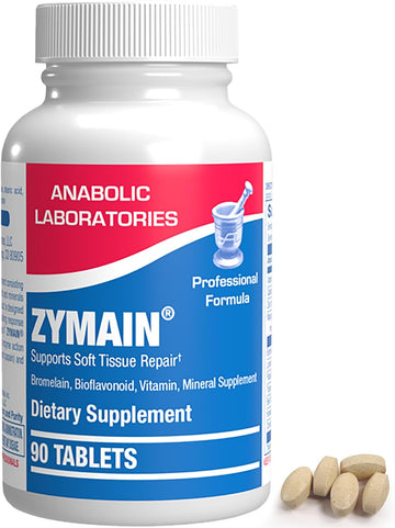 Bromelain Supplement For Soft Tissue Injuries - 90 Tablets - Vitamin C, Zinc, Citrus Bioflavonoids - Soft Tissue Support For Acute Injury Recovery - Zymain Proteolytic Enzymes, Minerals, Vitamins
