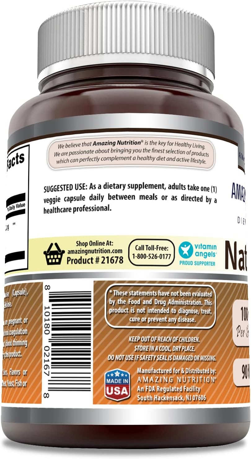 Amazing Formulas Nattokinase Dietary Supplement 100mg 90 Veggie Capsules Supplement | 2000 FU Enzyme Activity from Pure Nattokinase | Non-GMO | Gluten Free | Made in USA | Ideal for Vegetarians