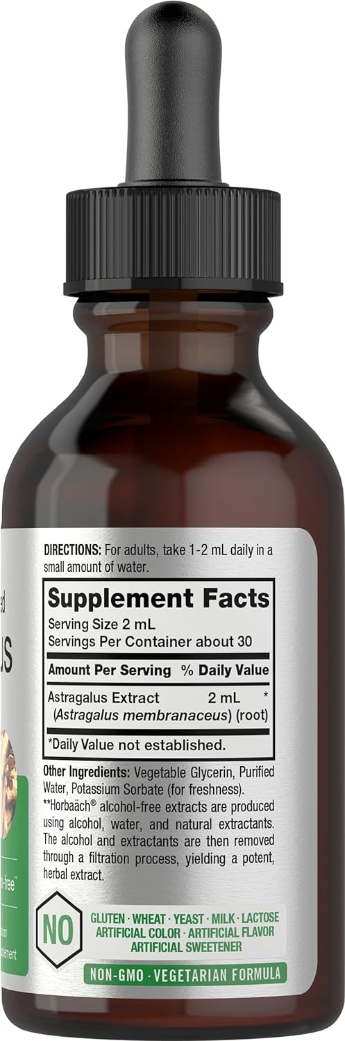 Horbäach Astragalus Root Extract Liquid | 2 Fl Oz | Alcohol Free Tincture | Super Concentrated | Vegetarian, Non-Gmo, Gluten Free