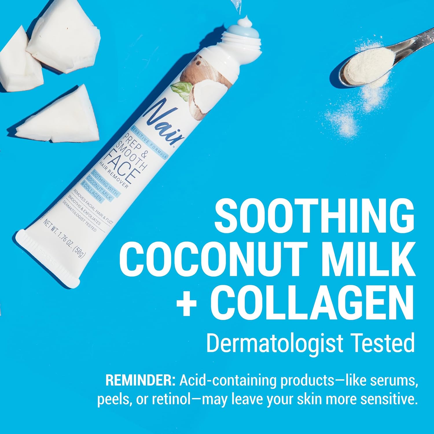 NAIR Prep & Smooth Face, Exfoliating Facial Hair Removal for Woman, Depilatory Cream, Smooth Skin Solution for Effective Hair Removal, Sensitive with Collagen for Skincare : Beauty & Personal Care