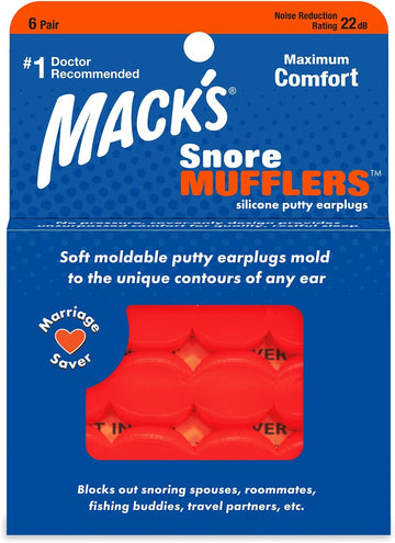 Mack'S Snore Mufflers Silicone Putty Ear Plugs, 6 Pair - Comfortable, Moldable Silicone Ear Plugs For Sleeping, Snoring, Loud Noise & Traveling | Made In Usa