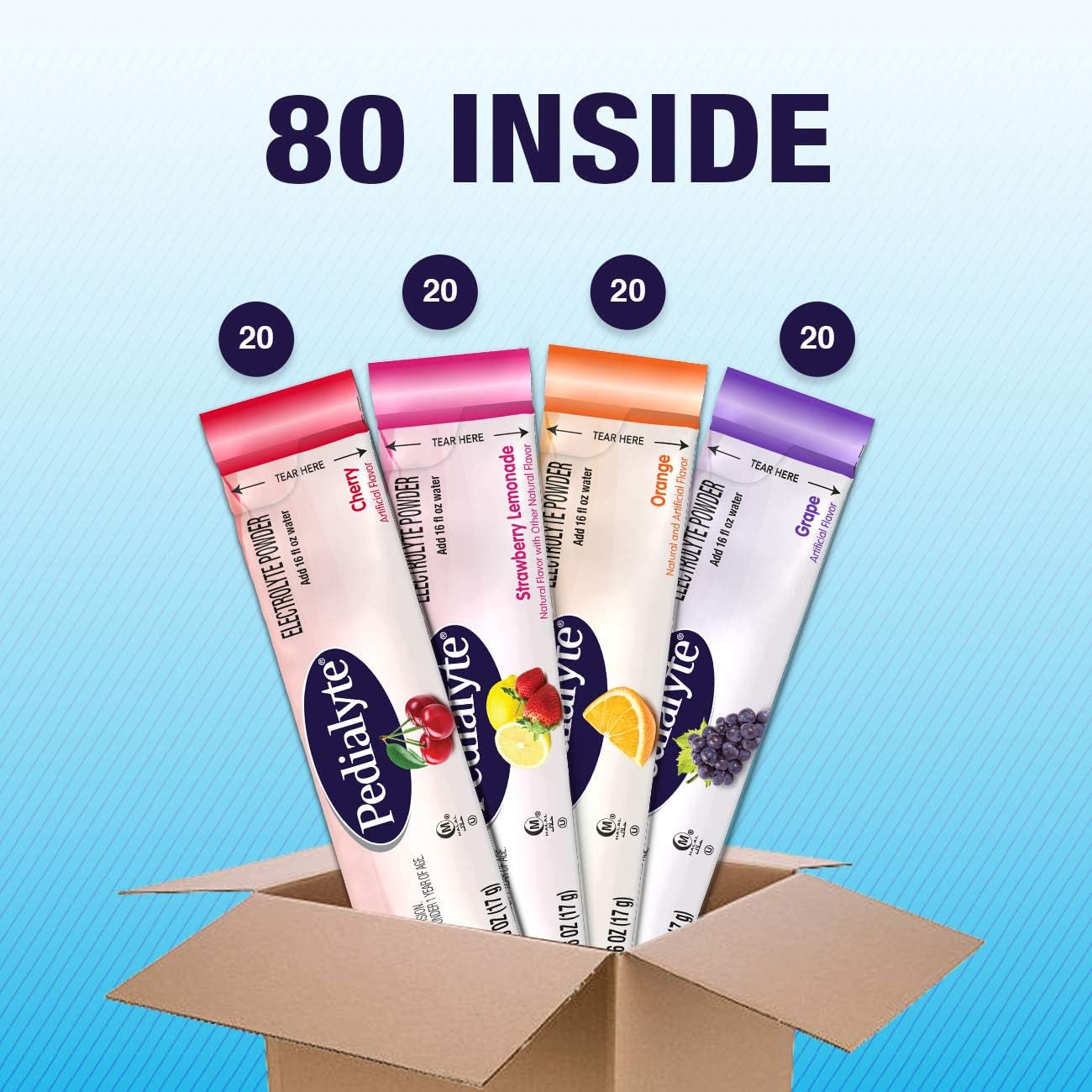 Pedialyte Hydration Station Multipack, Electrolyte Hydration Drink, 0.6-oz Electrolyte Powder Packets, 80 Count : Health & Household