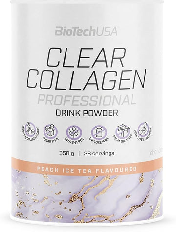 Biotechusa Clear Collagen Professional, Flavoured Drink Powder Containing Hydrolysed Collagen, Hyaluronic Acid, Amino Acids, Vitamins, Minerals, 350 G, Peach Ice Tea