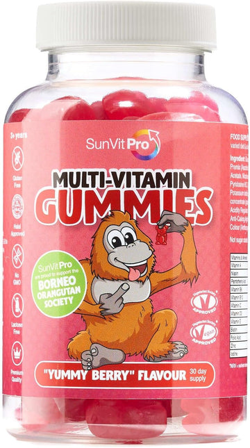 Sunvit-Pro Multivitamin Gummies 3-12 - Berry Flavor Vitamins | Kids Chewable Multivitamins | 60 Daily Gummies Includes Vitamin-A, Vitamin-C, B6, B12, B5, Niacin, Iodine, Zinc & Biotin