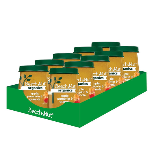 Beech-Nut Organic Baby Food Jars, Organic Apple Pumpkin & Granola Puree, Stage 2 Baby Food For Babies 6 Months And Up, Non-Gmo, 4Oz Glass Jars, 10Ct