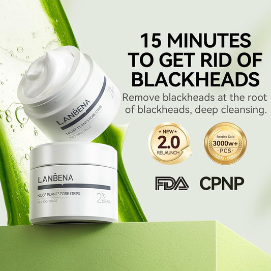 Lanbena Blackhead Remover, Nose Pore Strips For Blackheads, Black Head Remover Mask For Face, Puntos Negros, 30G+60Pcs Paper
