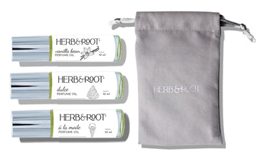 Herb & Root Unisex Mini Perfume Set: Aromatic Roll On Oils With Vanilla, Jasmine, And Citrus Notes - Travel Size For Men And Women, Perfect As Hair Perfume Or Mens Cologne (Gourmand)