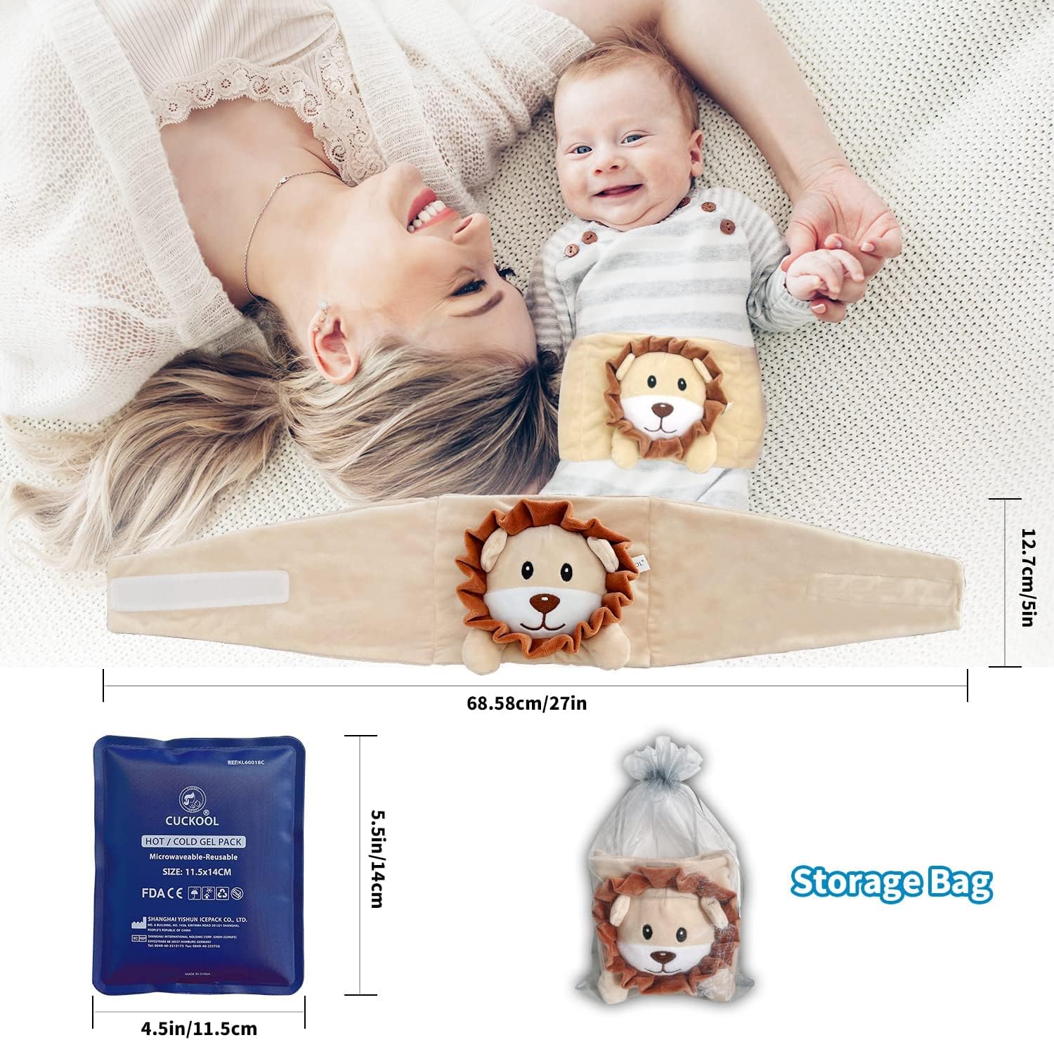 Baby Colic and Gas Relief, Heated Tummy Wrap for Newborns Belly Relief by Soothing Warmth, Baby Heating Pad Swaddling Belt Relief & Soothe Gas, Colic and Upset Stomach in Babies and Toddlers (Lion) : Baby