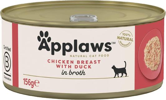 Applaws 100% Natural Wet Cat Food, Chicken With Duck In Broth For Adult Cats - Pack Of 24 X 156 Tins2025Ne-A