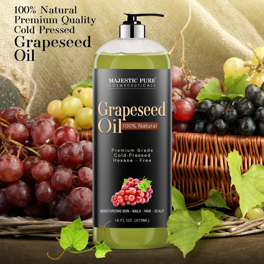MAJESTIC PURE Grapeseed Oil, Pure & Natural Massage and Carrier Oil, Skin Care for Sensitive Skin, Light Silky Moisturizer for All Skin Types - 16 fl. oz