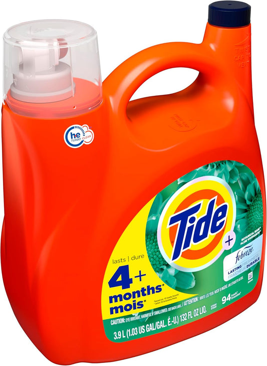 Tide Plus Febreze Freshness, He Turbo Clean Liquid Laundry Detergent, Botanical Rain Scent, 132 Fl Oz, 94 Loads
