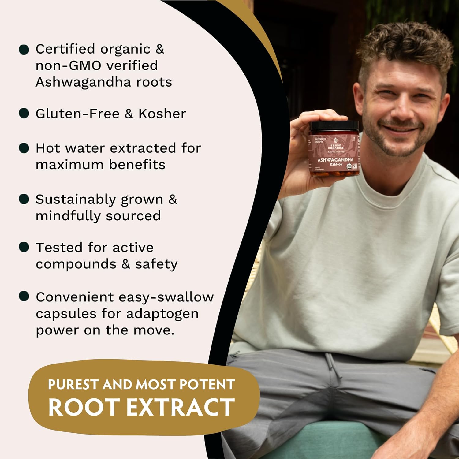 TRIBE ORGANICS Ashwagandha KSM 66 Pure Organic Root Powder Extract Ayurvedic Supplement - Focus Mood Support Increase Energy Strength 600mg of Natural KSM66 for Superior Absorption - 90 Capsules : Health & Household