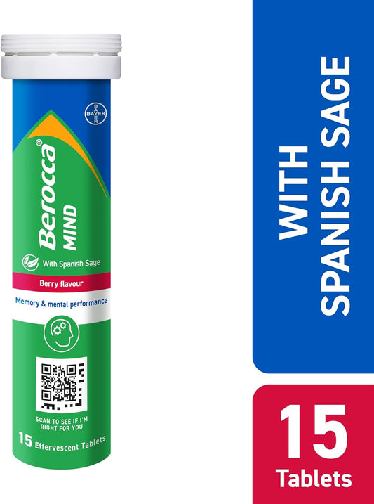 Berocca Mind Effervescent Tablets Including B Vitamins, With Spanish Sage To Support Memory And Mental Performance - 15 Tablets - Berry Flavour