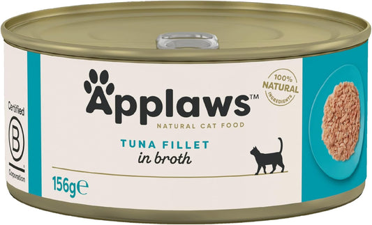 Applaws 100% Natural Wet Cat Food, Tuna Fillet In Broth 156 G Tin (Pack Of 24)2003Ne-A