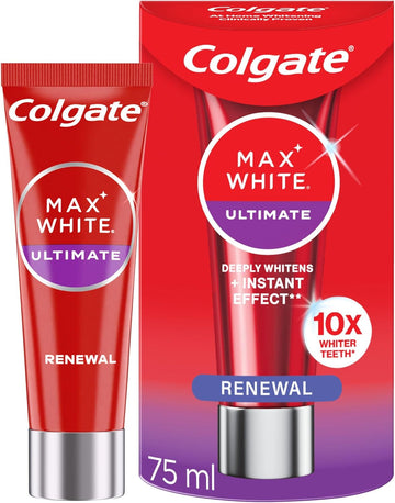 Colgate Max White Ultimate Renewal Whitening Toothpaste 75Ml - 10X Whiter Teeth* - Instant Teeth Whitening Toothpaste^ - Deeply* Whitens - Helps Prevent Future Stains - Enamel Safe For Daily Use